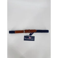 Vineyard Vines Boys Braided Bungee Belt Navy Leather Trim Size 26 NWT