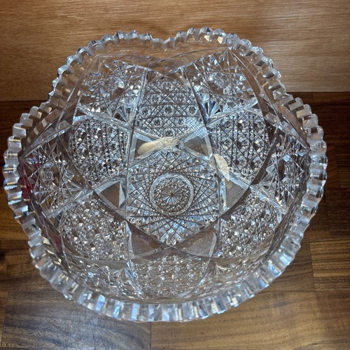 8” Cut Glass Crystal Clear Bowl Star Pattern Beautiful - Picture 2 of 9