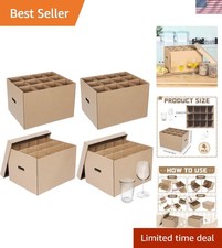 4 Pack Stackable Wine Glass Moving Boxes - Durable Kraft Brown Kitchen Storage
