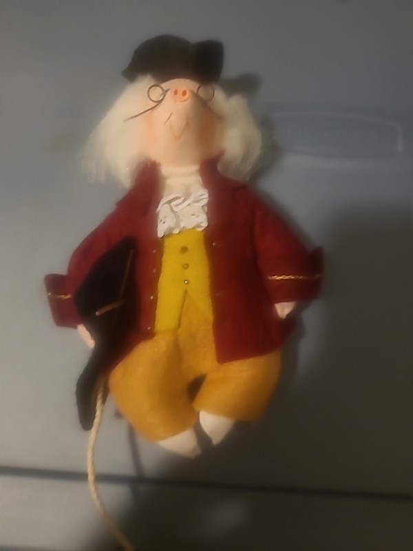 1981 Gladys Boalt- Cloth Ben Franklin Pig Ornament