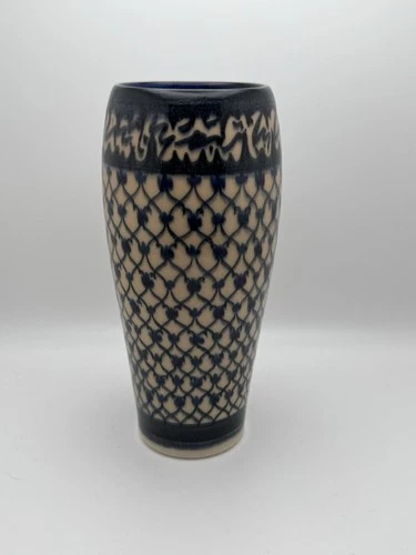 Rookwood Pottery Fishnet Design Vase Signed Hentschel Art Deco Geometric Pink