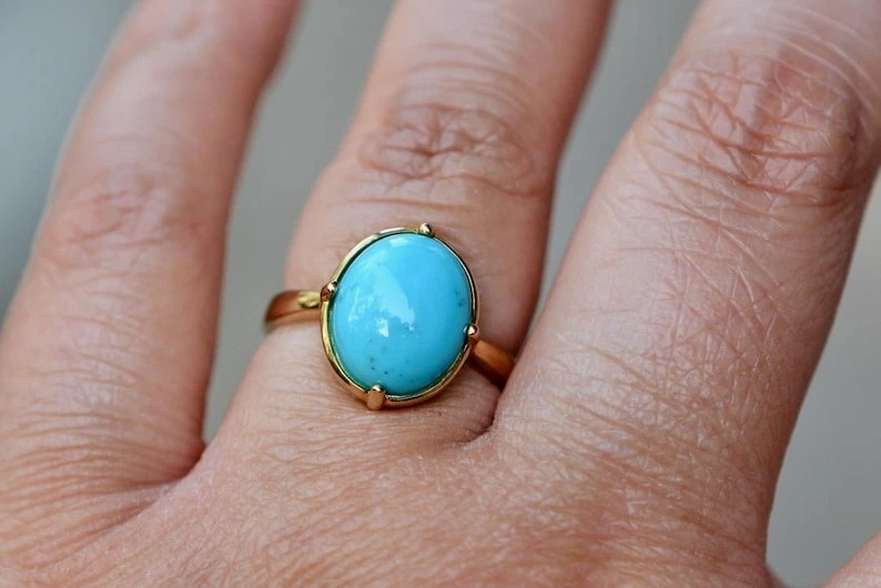 Anillo enchapado en oro amarillo plateado piedras preciosas turquesa de la Bella Durmiente Arizona Foto 3 de 4