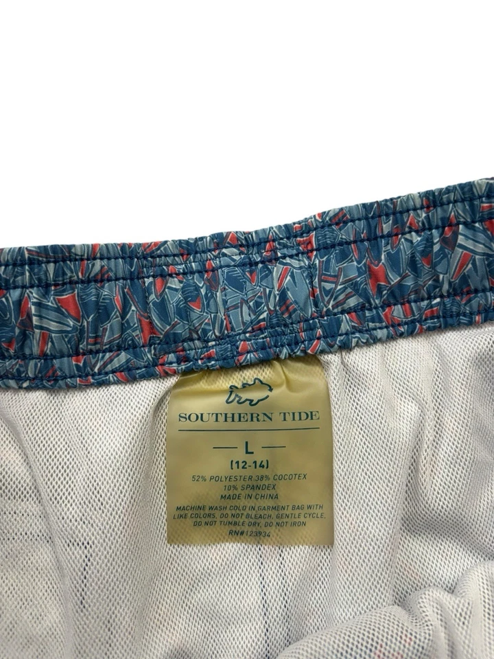 Pantalones Cortos Southern Tide Juveniles Grandes (12-14 Años) Azul Geométrico Bañador Forrado Playa Foto 3 de 4