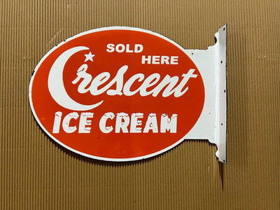 PORCELIAN CRESCENT ENAMEL SIGN SIZE 24X16 INCHES DOUBLE SIDED WITH FLANGE