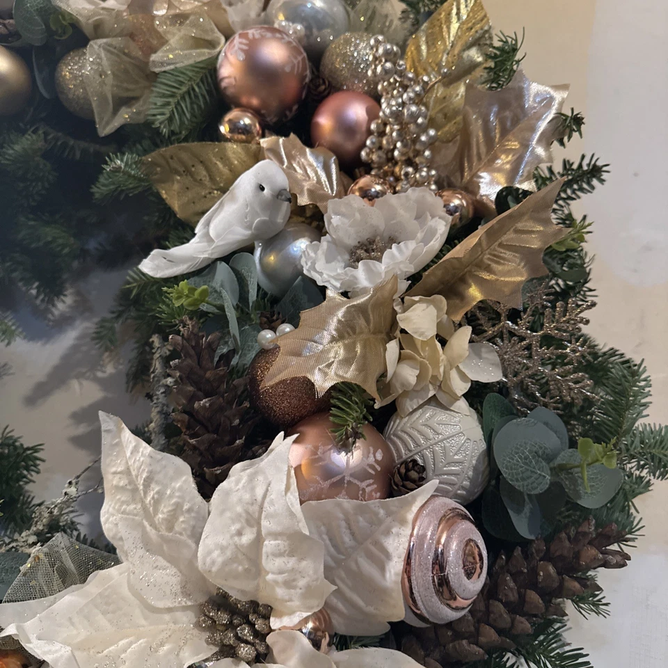 Handmade Luxury Christmas Wreath Champagne Rose Gold & Pearl Large Premium Decor - Image 2 of 4