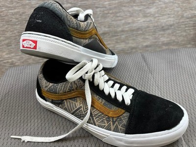 Vans Old Skool Pro Shoes Black Grey Geometric Pattern Mens Size 7.5 Sneakers 