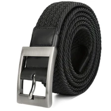Men's Plus Size 39-75" Black Braided Elastic Stretch Fabric Woven Web Belt