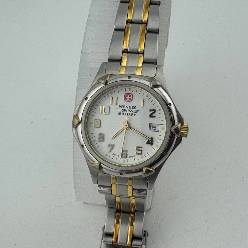 Швейцарские женские кварцевые часы Wenger 100 м двухцветная сталь аналоговые ~на запчасти ремонт - Изображение 2 из 4