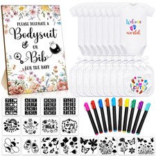 Chuarry 43-Pcs DIY Bib Decorating Kit: 8 Bodysuits, 8 Bibs, 10 Markers, 16 Stenc