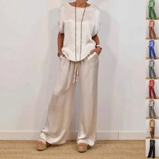 Women's 2 Piece Outfit Short Sleeve Top Wide Leg Pants Casual Summer Set