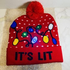 NEW Christmas Hat Beanie, Knitted Cap Kids/Adults With LED Light Up  RED  Knit