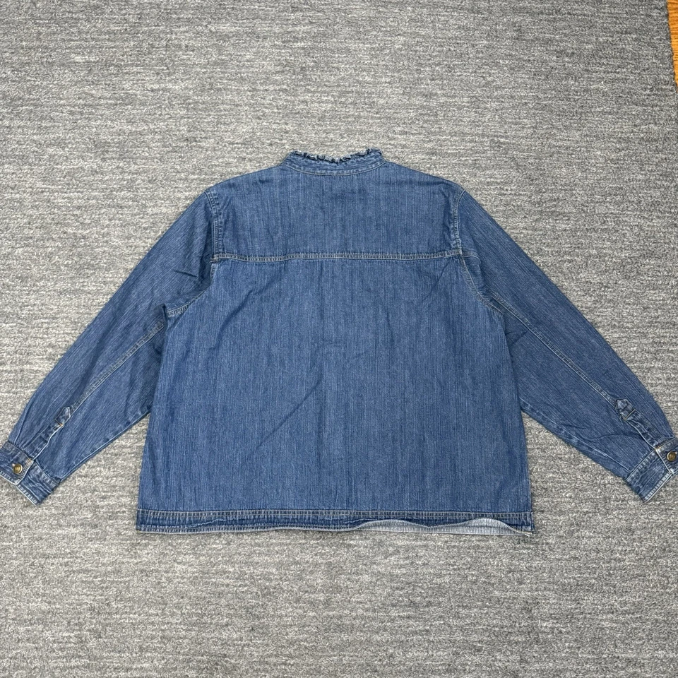 复古 Krazy Cat 衬衫女式 2X 蓝色牛仔荷叶边亮片闪亮西部 Y2K — 第 3/4 张图片