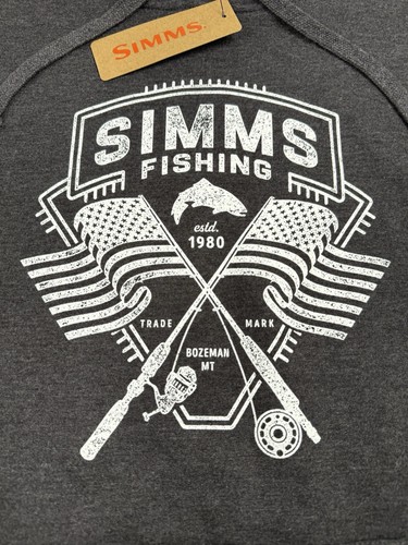 Simms Fly Fishing Hoodie Rods And Stripes Charcoal Gray Trout Patriotic M NWT - Picture 5 of 9