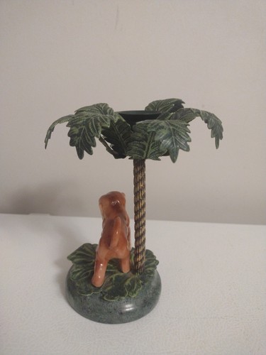 Vtg Monkey Palm Tree Tole Metal Candle Holder 7” T Marble Petites Choses - Picture 3 of 9