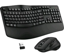 Wireless Keyboard and Mouse Combo 2.4G Ergonomic Full Size with Wrist Rest