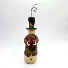 Blossom Bucket Figure Snowman Holding Wreath Christmas Holiday Folk Art Suzi