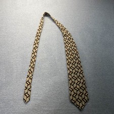Bill Blass Black Label Silk Tie Mens Gold Navy Geometric Pattern