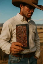 Ranger Belt Co Rodeo Wallet Floral Tooled Genuine Leather Western Brown C1300