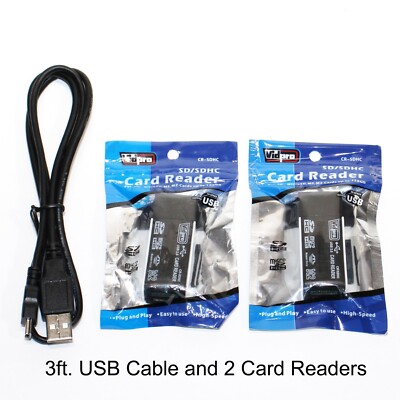 2X SD/SDHC Card Reader Vidpro  Plus One Usb Cable 3' 28AWG