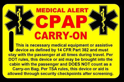 Personalized Safety Yellow Carry-On CPAP  Bag Tag - TSA - Sleep Apnea
