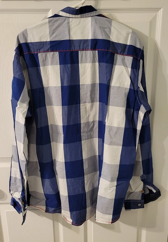 Camisa de vestir de Fredd Marshall, cuadros azules, talla XL Foto 2 de 3