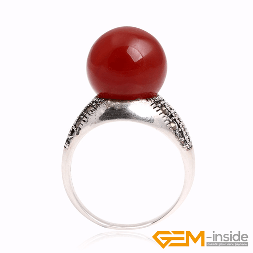 Fashion Gemstone Bead Rings Tibetan Silver Marcasite Jewelry Gift 12mm Christmas - Picture 41 of 60