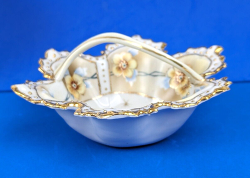 Antique Porcelain PANSY Flowers Carl Tielsch Germany Basket Bowl Dish EX Cond. - Picture 6 of 13