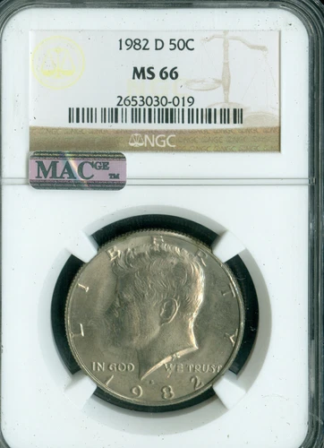1982 D KENNEDY HALF DOLLAR NGC MS66 PQ 2ND FINEST REGISTRY MAC SPOTLESS *