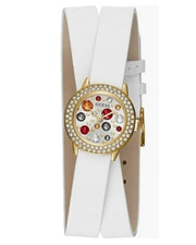 Guess White Genuine Wrap Around Leather Band Gem Set Women's Watch U1190L1