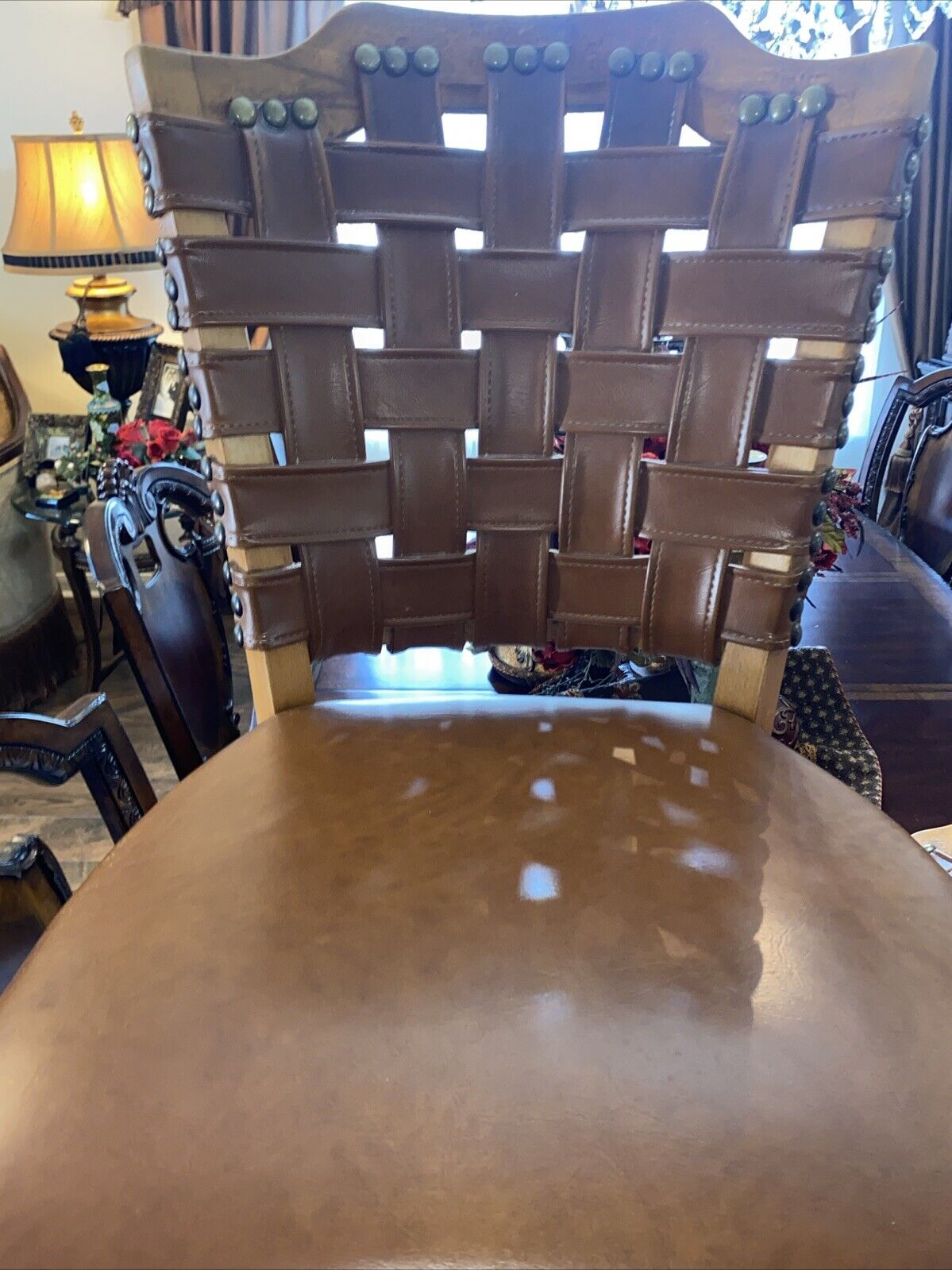 Vintage 2 Luby‘s Shelby Williams Chairs With Cushion Seats & Woven Leather Back