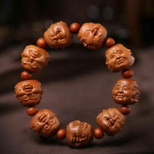 Pulsera de cuatro caras de cuentas de Buda talladas en madera china escultura cuerdas de mano