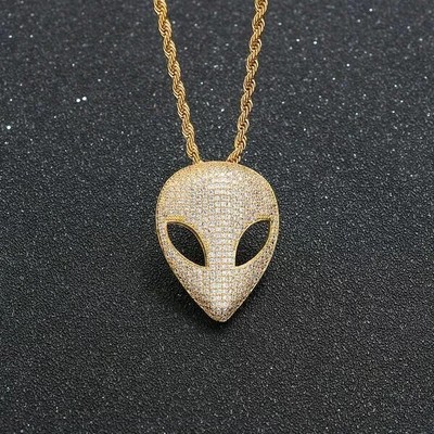 Men's 2.00CT Round Cut Moissanite Alien Mask Pendant 14K Yellow Gold Plated