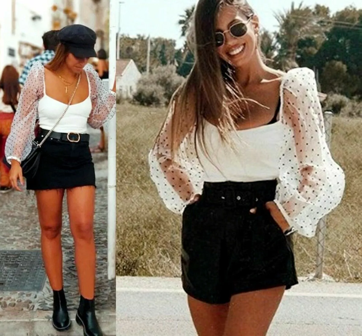 white polka dot top outfit