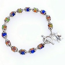 Sterling Silver Capped Multi Color Crystal Crystal Butterfly Charm Bracelet