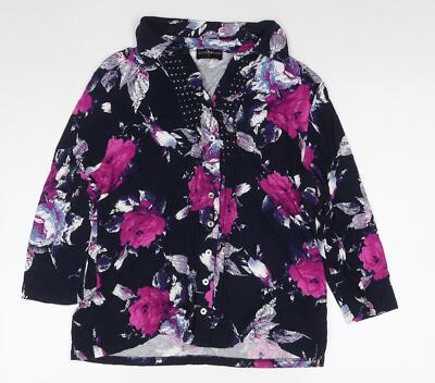Anna Rose Damen Schwarz Blumen Viskose Basic Knopfleiste Größe L Kragen
