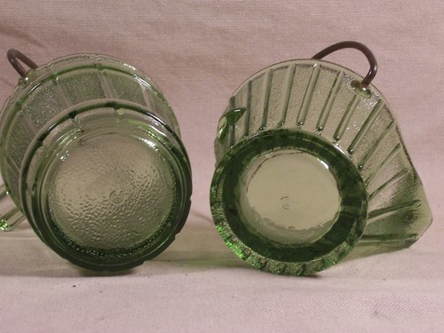 Vintage Bucket Green Glass Coal Bucket w/ Handle Set / Toothpick Holder - Foto 8 di 8