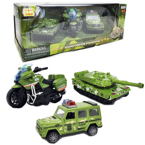 3er Pack Kinder Kleinkind Pull Back Militärfahrzeuge Spielzeug Set mit Tankwagen Motorrad - Bild 1 von 22