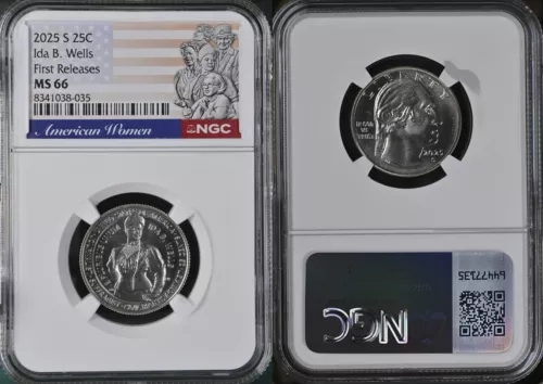 2025 S   Ida B Wells  25c NGC MS 66 American Women Quarter FIRST RELEASES