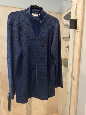 Chico's Travelers 2 L XL Indigo Blue Full Zip Fan Asian Art-to-Wear Jacket Funky