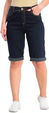Womens Dark Blue Maternity Stretch Denim Shorts Comfort Soft Rib Inserts