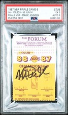 MAGIC JOHNSON SIGNED 1987 FINALS GAME 6 CLINCHER TICKET🎟️LAKERS/CELTICS PSA 5/9