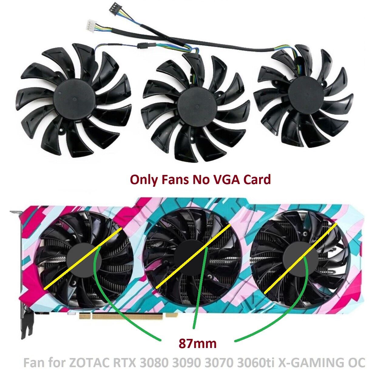 Graphics Card Cooling Fan Replace For ZOTAC GeForce RTX 3060 Ti 8GB X  GAMING OC