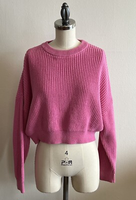 Primark Sweater Women s S 6-8 Pink Cotton Crew Neck Pullover Cropped