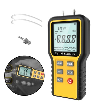 Digital Manometer Differential Pressure Gauge HVAC Air Gas Pressure Meter Tester