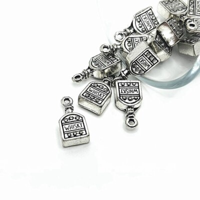 4, 20 or 50 BULK pcs Silver Whisky Whiskey Bottle Charms - US Seller - AS952