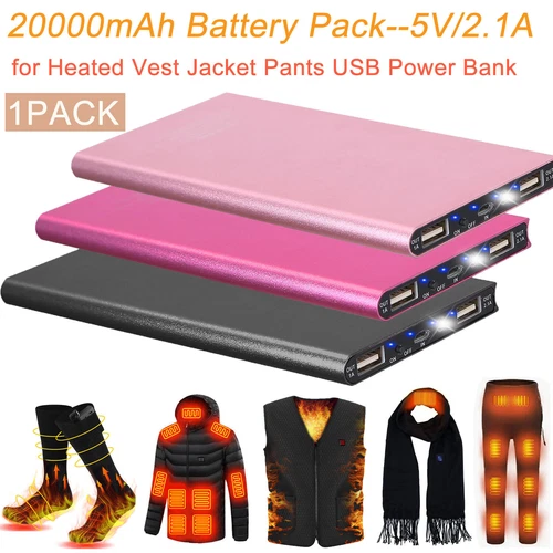 For Heated Jacket Coat Vest Battery Pack Power Bank & 20000mAh Charger 5V/2.1A - product listing photo