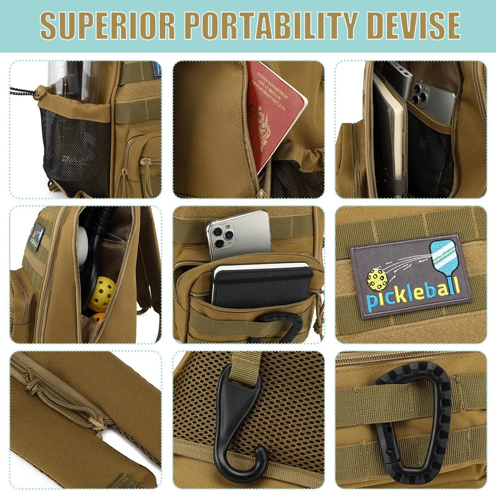 Pickleball Bag Tactical Pickleball Backpack for Women Men Adjustable Sling Bag