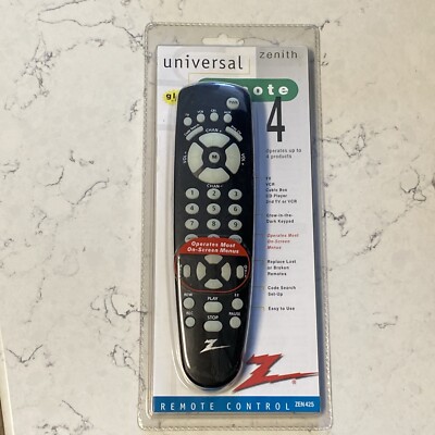 Zenith ZEN425K Universal TV Remote Control Remote 4   New in Package Glow
