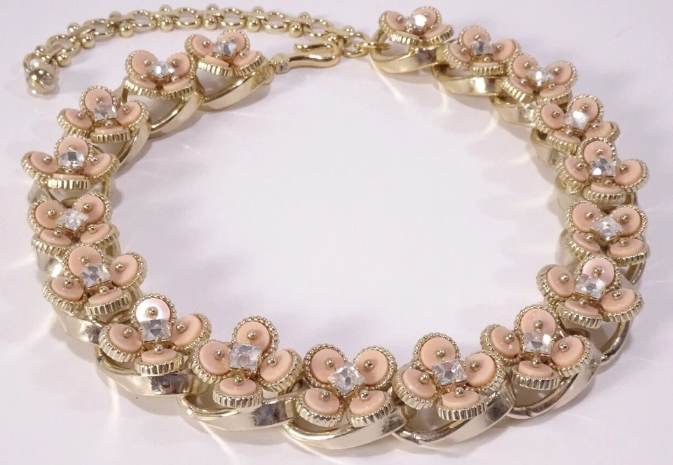 J.Crew Women's Brass Enamel Crystal Flower Link Short Necklace NWOT 165 Cream