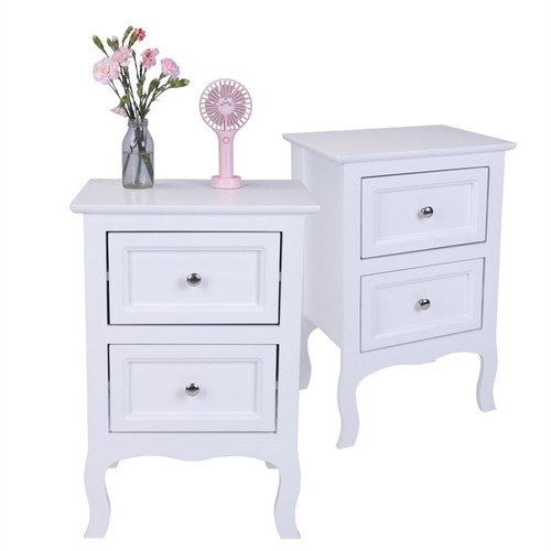 2PCS Bedside Cabinet Tables 2-Tiers Nightstands Bedroom Large Size White US - Picture 7 of 14